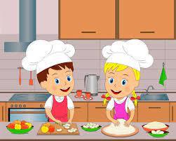 A cartoon image of a man and woman cooking
