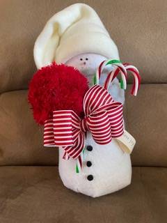 Candy Cane Snowman with a White Stocking Hat